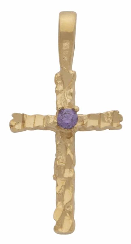 CZ-032 | CZ Nugget Birthstone Cross Pendant "February"