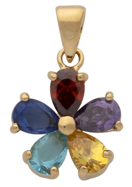 CZ Multi-Colored Stone Flower Pendant