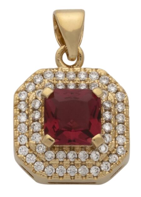 CZ/Ruby Square Center Stone Pendant