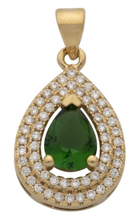 CZ/Emerald Pear Shaped Center Stone Pendant