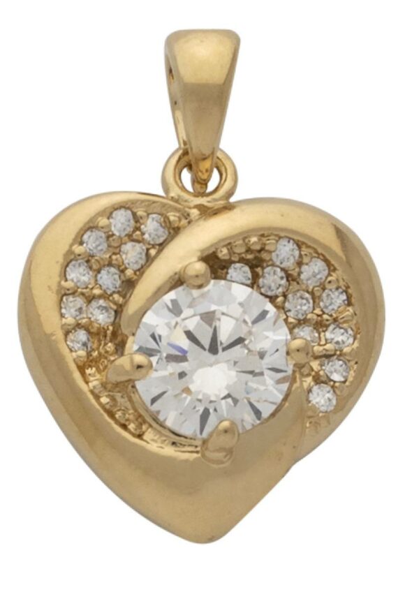 CZ Heart with Round Center Stone Pendant