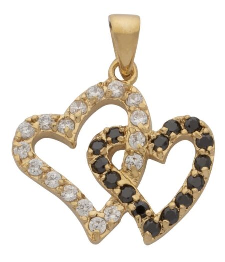 CZ/Black Double Heart Pendant