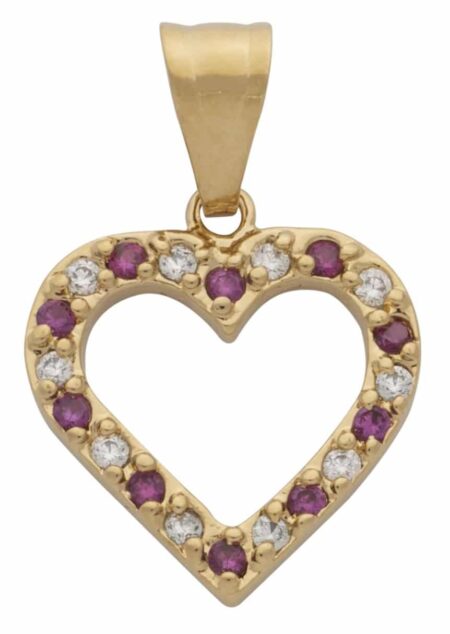 CZ Red/White Stone Heart Pendant