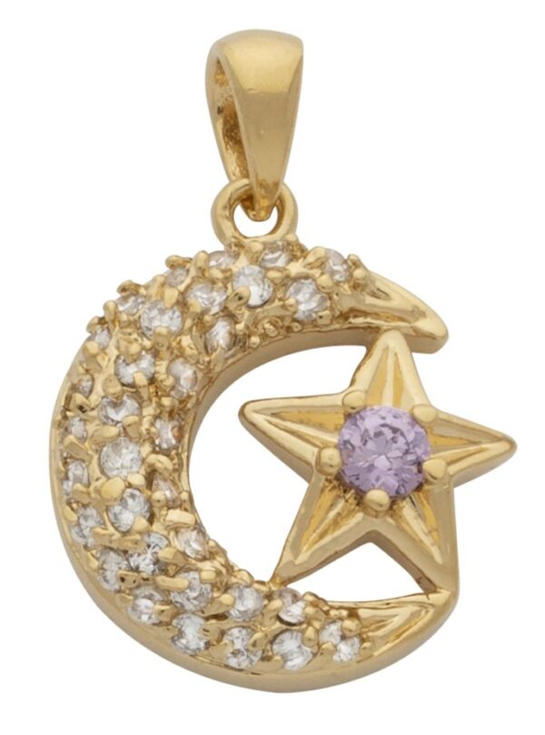 CZ Moon & Purple Stone Star Pendant