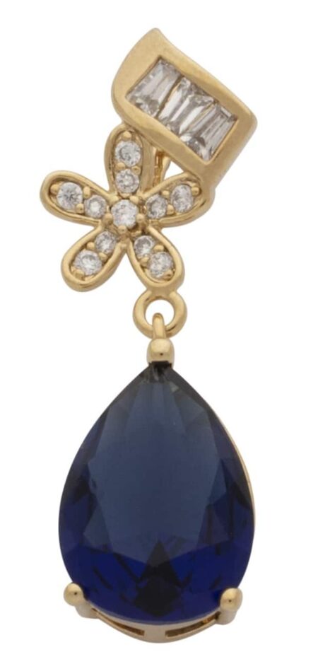 CZ/Flower Dangling Sapphire Stone Pendant