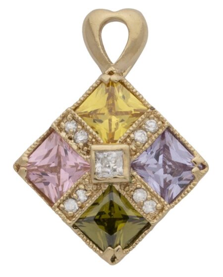 CZ Yellow/Purple/Green/Pink Stone Pendant