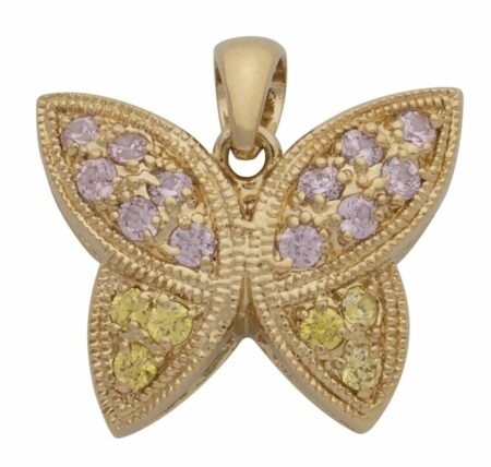 CZ Purple/Yellow Stone Butterfly Pendant