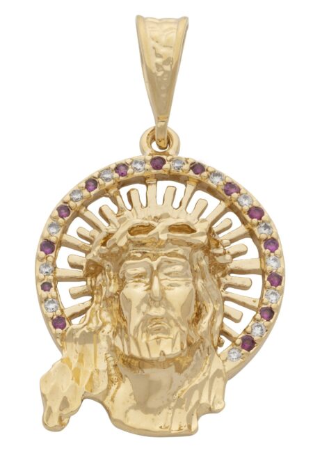 CZ White/Red Halo Jesus Face Pendant