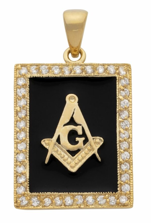 CZ Framed Black Masonic Pendant