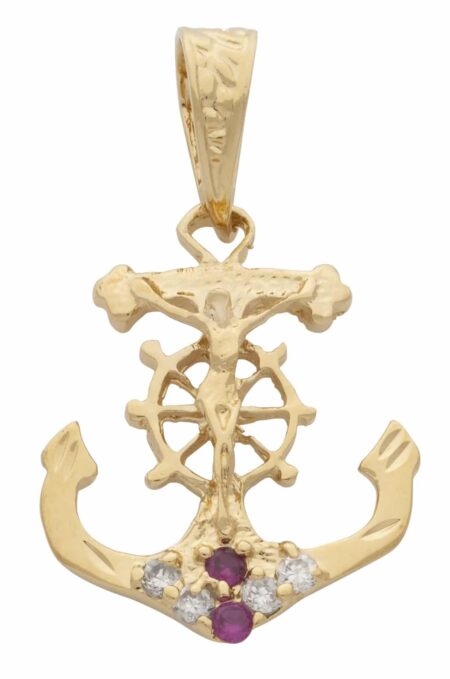 CZ White/Red Stone Anchor Pendant