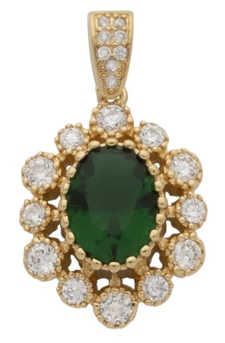 CZP-699 | CZ Emerald & Pearl Oval Pendant