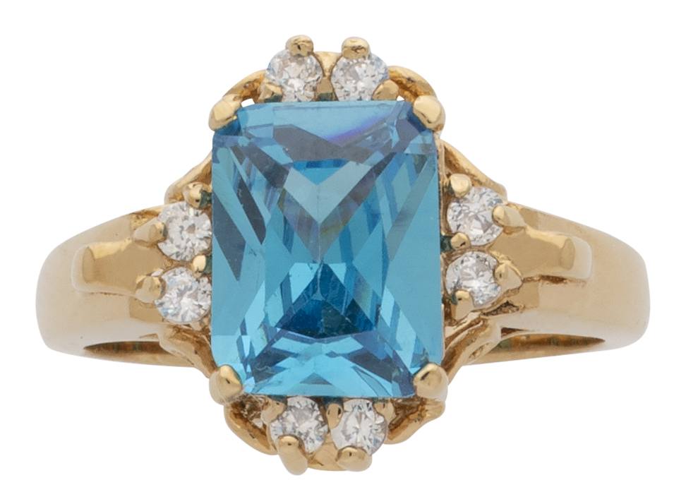 LR-048 | Ladies Ring CZ/Aquamarine Square · Goldfathers Jewelry