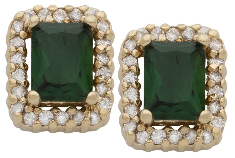CZE-161 | CZ Clear & Emerald Square Earrings