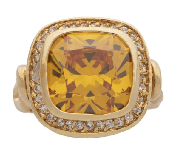 LR-167 | Ladies Ring CZ and Yellow Stone · Goldfathers Jewelry