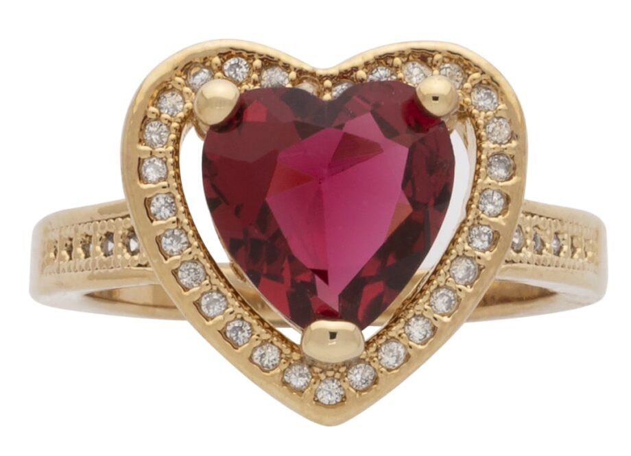 LR-219 | Ladies Ring CZ Heart with Ruby Heart Center