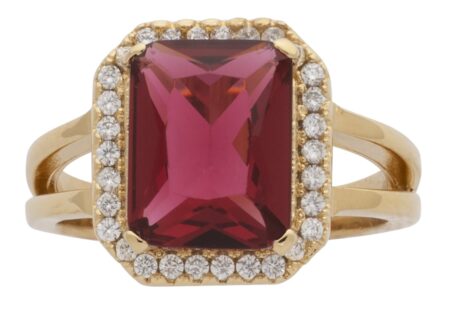 LR-220 | Ladies Ring CZ Framed Ruby Rectangle Stone