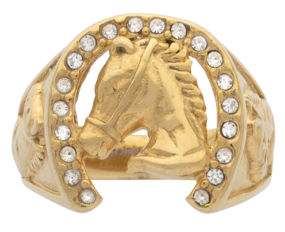 MN-105 | Mens Ring CZ Horseshoe with Horse Head