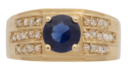 MN-051C | Mens Ring CZ/Blue Round Center Stone