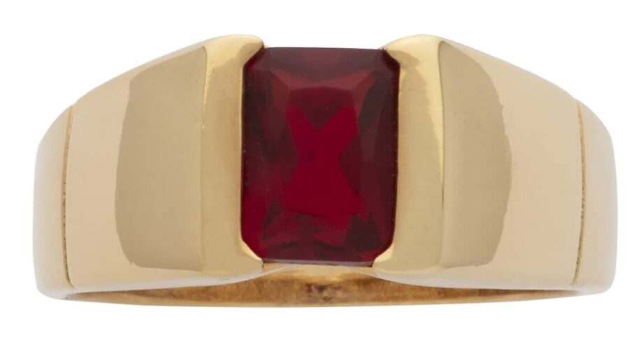 MN-053D | Mens Ring CZ Red Square Center Stone