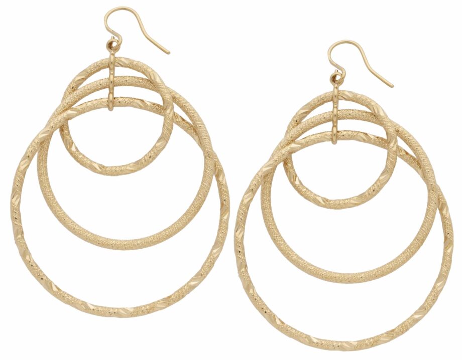 HE-130 | Hoop Earrings Diamond Cut Textured Dangling Large