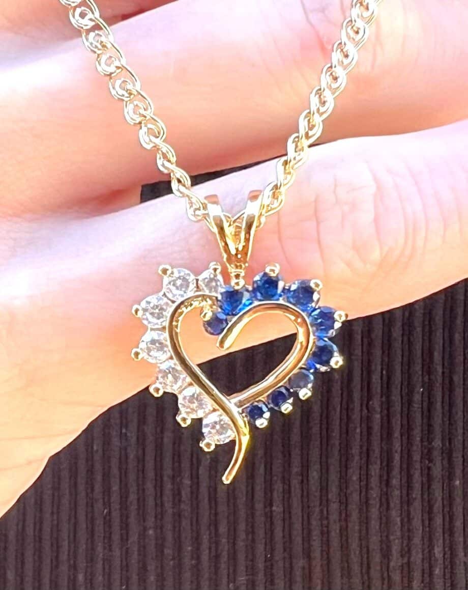 CZP-414 | CZ Clear & Blue Heart Pendant - Image 2