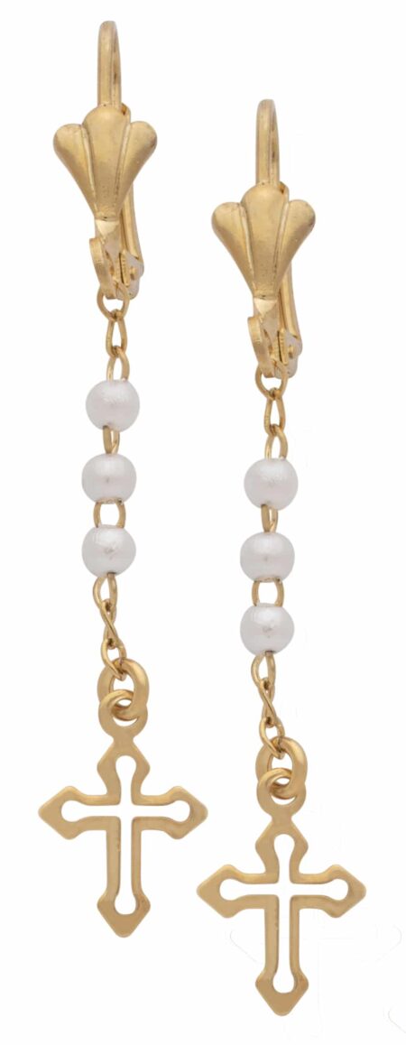 LE-128 | Ladies Earrings Dangling Pearls with Cross