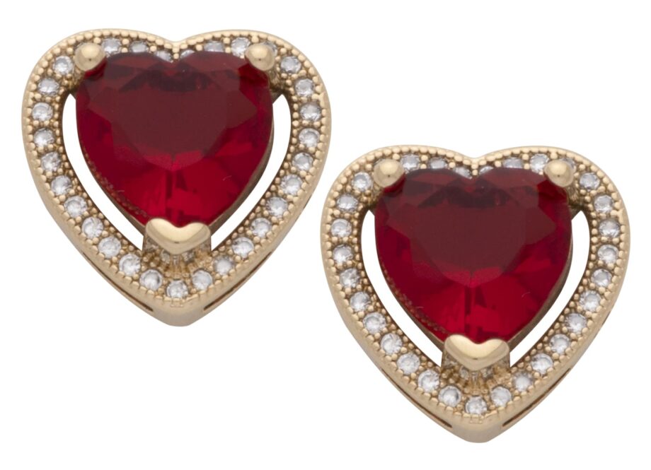 CZE-199-07 | CZ & Ruby Heart Earrings (July)
