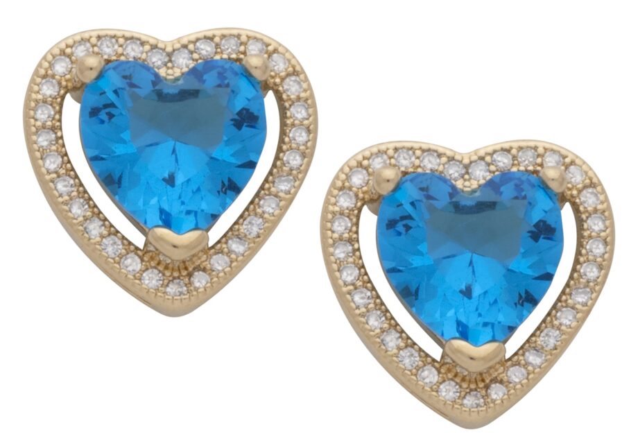CZE-199-12 | CZ & Blue Topaz Heart Earrings (December)