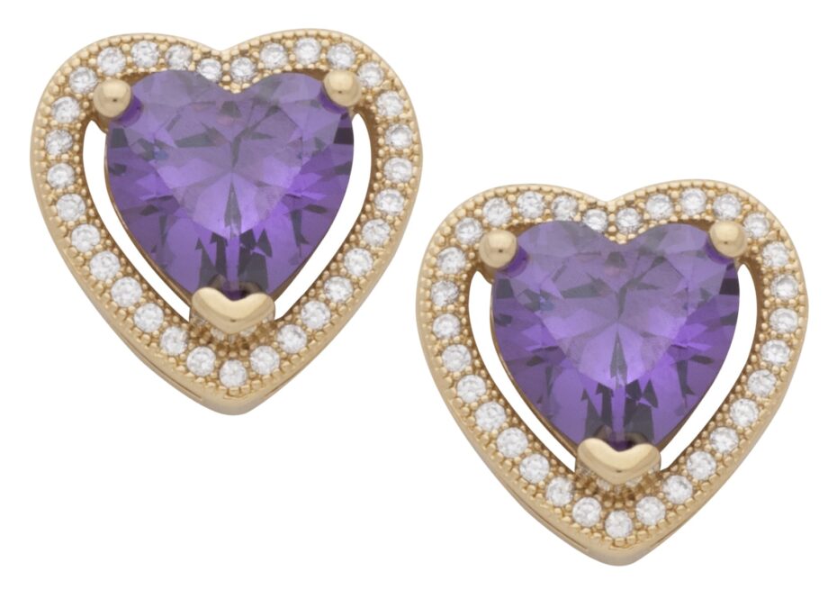 CZE-199-02 | CZ & Amethyst Heart Earrings (February)
