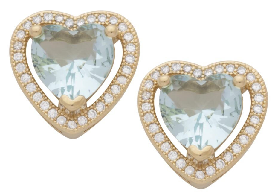 CZE-199-03 | CZ & Aquamarine Heart Earrings (March)