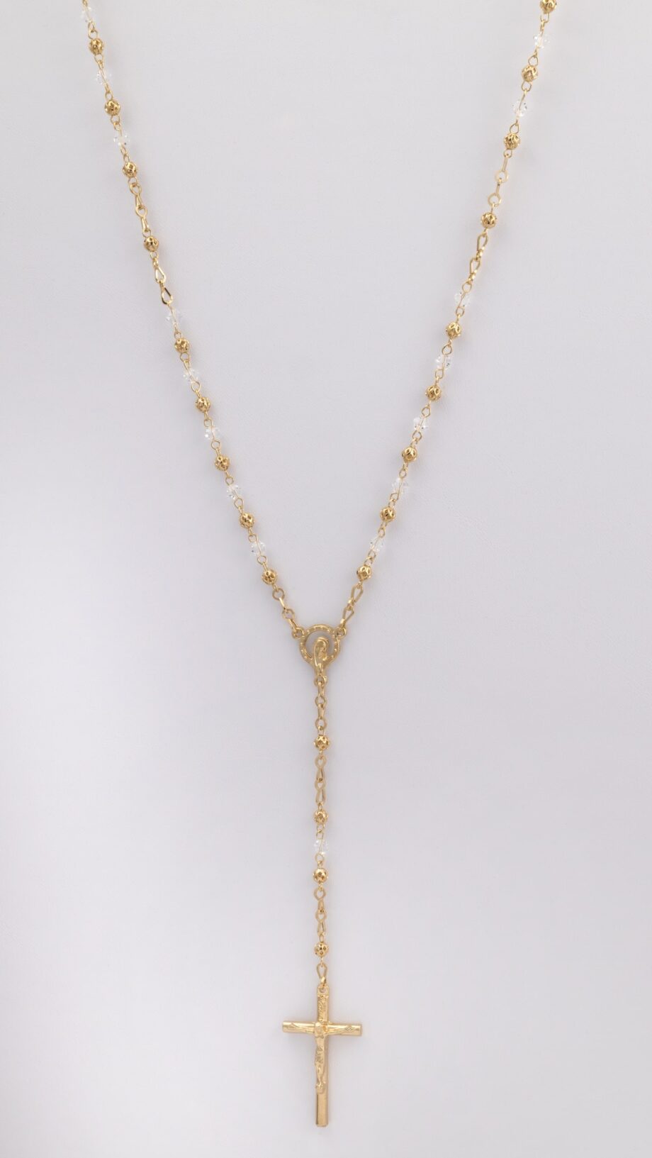 ROSE-12 | 22" Small Filigree Gold and Crystal Bead Rosary