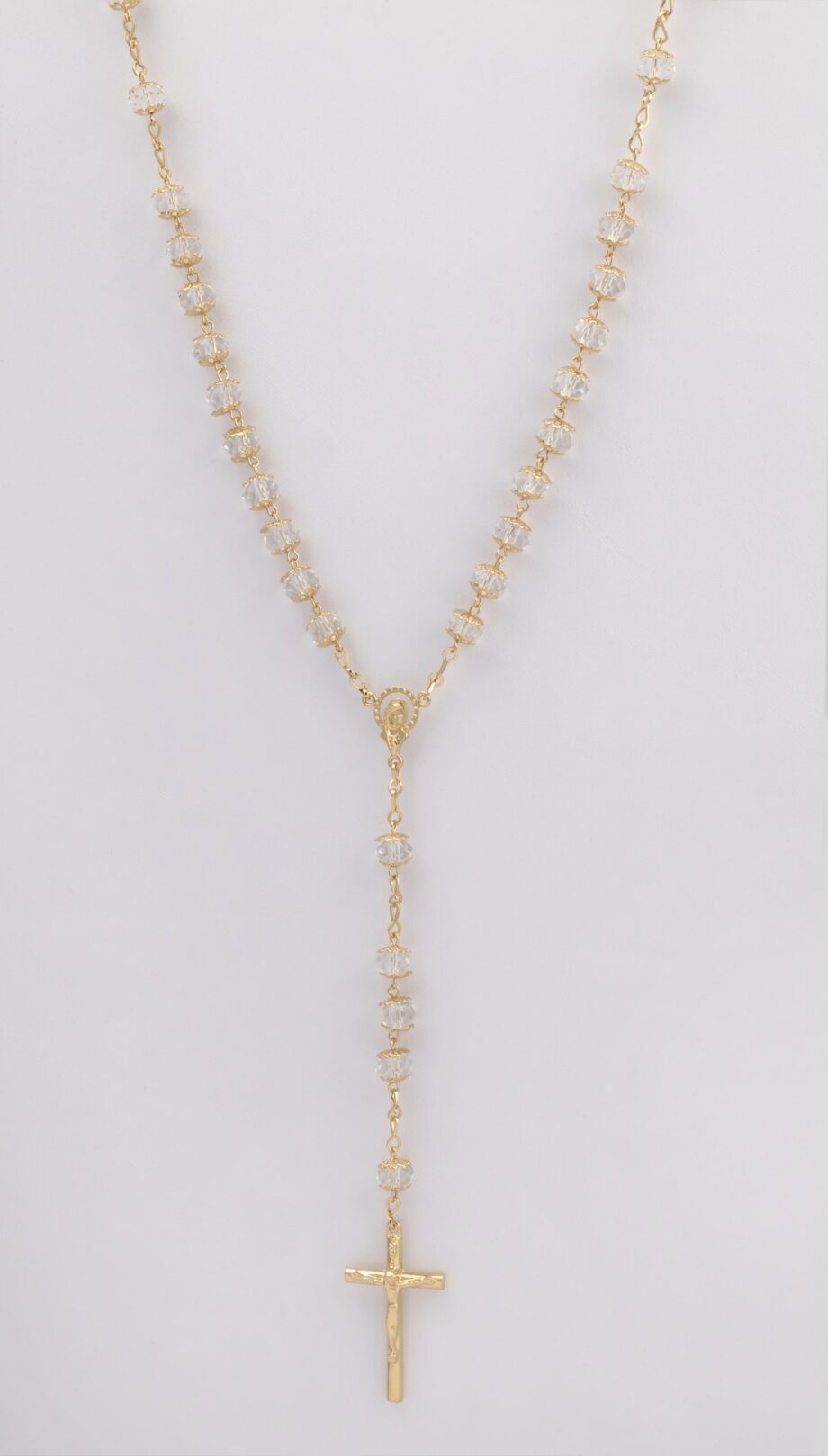 ROSE-06 | 30" Gold Clear Crystal Bead Rosary