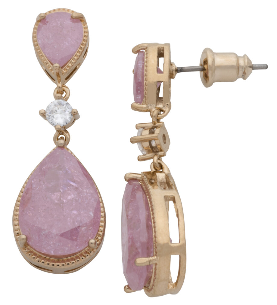 CZE-227 | CZ/Pink Teardrop Dangling Earrings