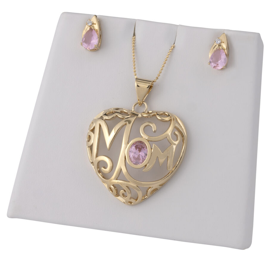 Set 51 - CZ Pink Mom Heart