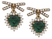 CZE-199 | CZ Emerald Heart with Bow Stud Earrings