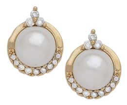 CZE-216 | CZ Framed Faux Pearl Stud Earrings
