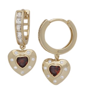 CZE-330 | CZ Dangling Birthstone Heart Hoop Earrings