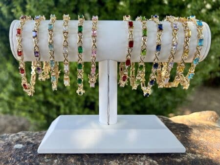 12 Piece Rectangle CZ Birthstone Bracelets - With Display | Collection