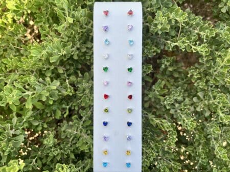 CZ Heart Birthstone Stud Earrings - With Display | Collection