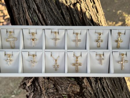 12 Piece CZ Cross and Chain – with Display | Collection