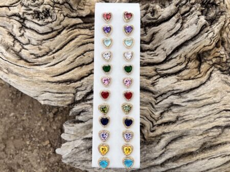 CZ Small heart Birthstone Earrings - With Display | Collection