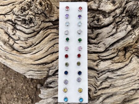 CZ Round Framed Birthstone Earrings - With Display | Collection