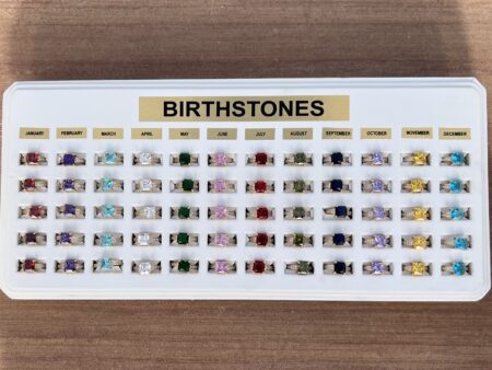 60 Piece Square Birthstone Rings With Display | Collection