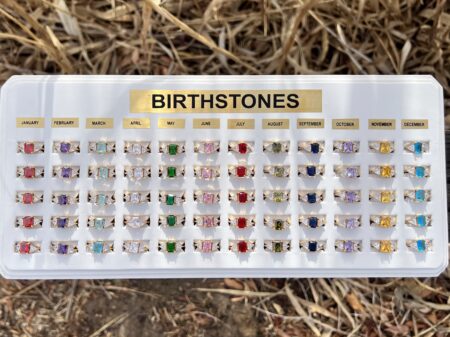 60 Piece Rectangle Birthstone Rings - With Display | Collection